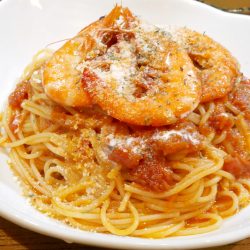 ガーリックシュリンプを使った海老のパスタ