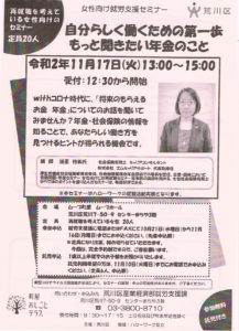 自分らしく働くための第一歩 もっと聞きたい年金のこと（女性向け就労支援セミナー） @ ムーブ町屋 | 荒川区 | 東京都 | 日本
