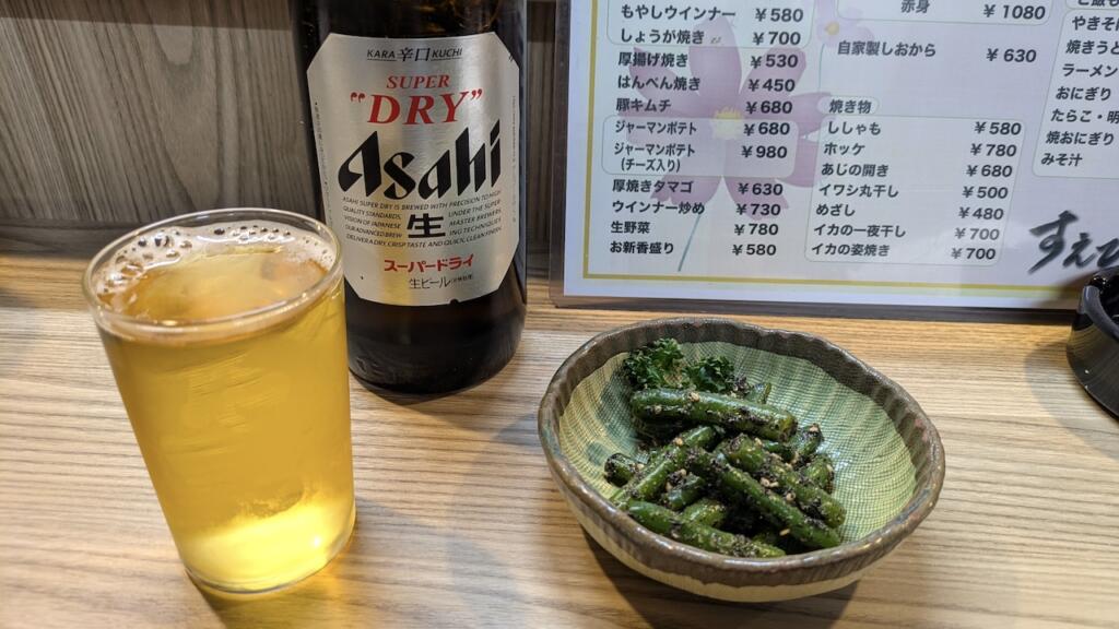 瓶ビールとお通し