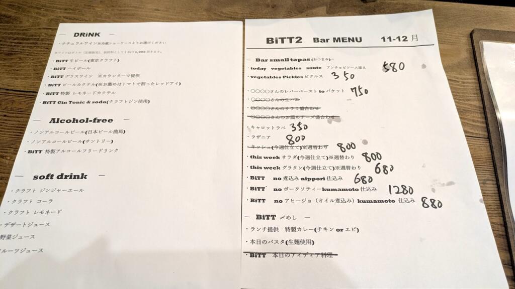 CAFE & BAR BiTT2メニュー
