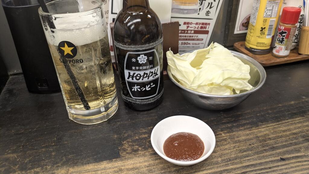 ホッピーセットとお通しキャベツ