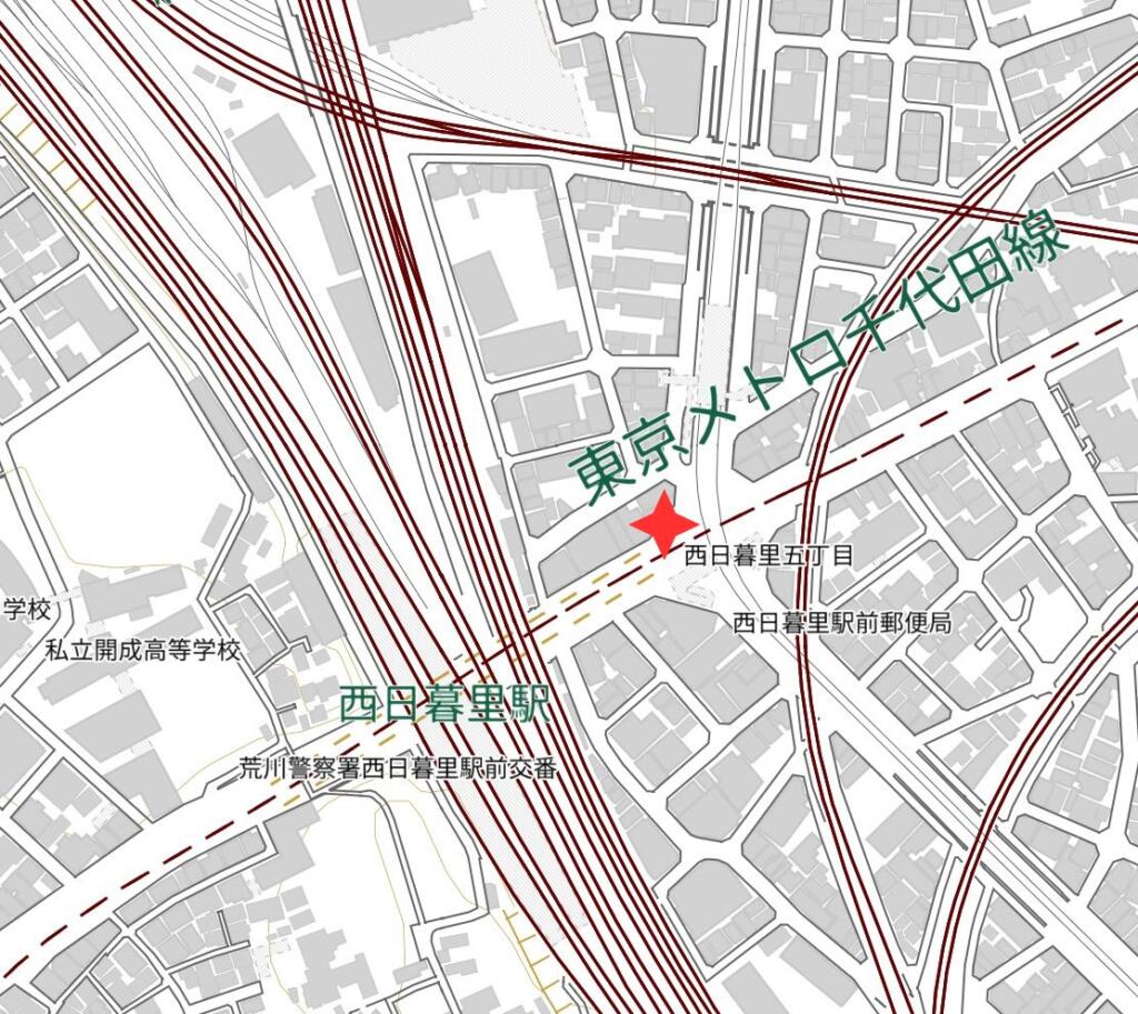西日暮里5丁目交差点（出典：国土地理院）