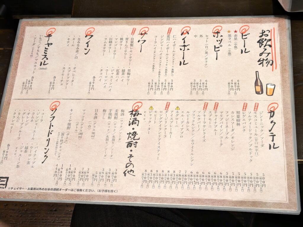 焼肉酒場 仁 ドリンクメニュー